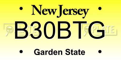 B30BTG New Jersey License Plate