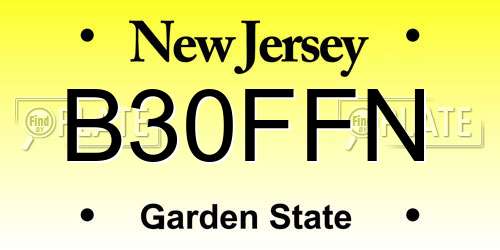 B30FFN New Jersey License Plate
