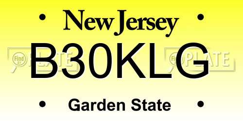 B30KLG New Jersey License Plate