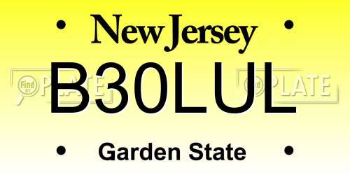 B30LUL New Jersey License Plate