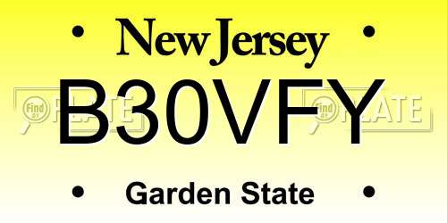 B30VFY New Jersey License Plate