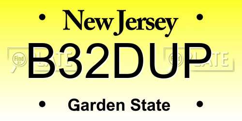 B32DUP New Jersey License Plate