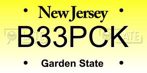 B33PCK New Jersey License Plate