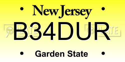 B34DUR New Jersey License Plate