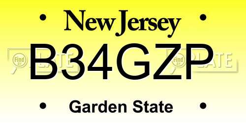 B34GZP New Jersey License Plate