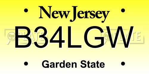 B34LGW New Jersey License Plate
