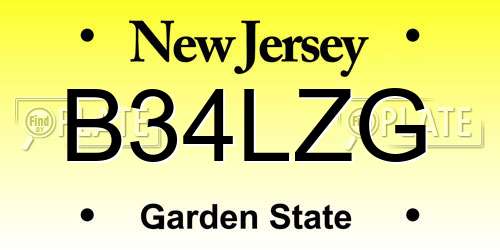 B34LZG New Jersey License Plate