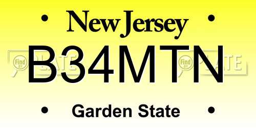 B34MTN New Jersey License Plate