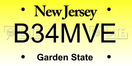 B34MVE New Jersey License Plate