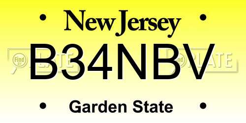 B34NBV New Jersey License Plate
