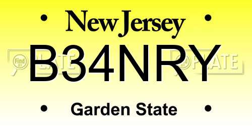 B34NRY New Jersey License Plate