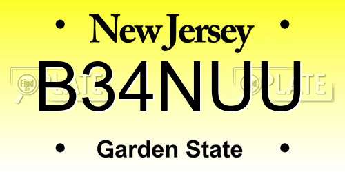 B34NUU New Jersey License Plate