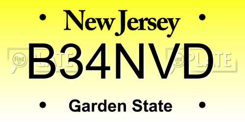B34NVD New Jersey License Plate
