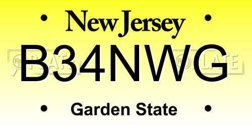 B34NWG New Jersey License Plate