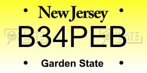 B34PEB New Jersey License Plate