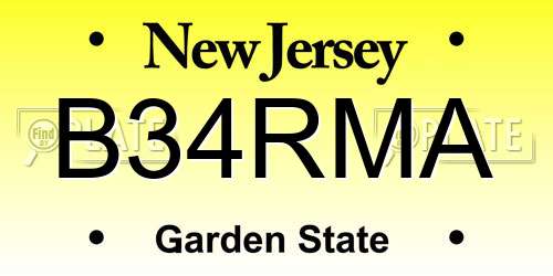 B34RMA New Jersey License Plate
