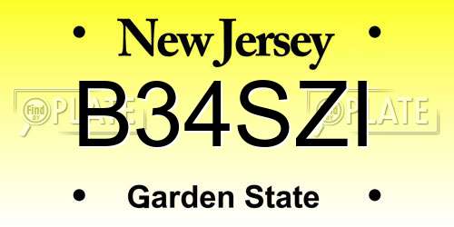 B34SZI New Jersey License Plate