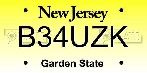 B34UZK New Jersey License Plate