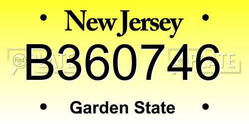 B360746 New Jersey License Plate