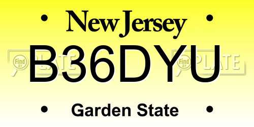 B36DYU New Jersey License Plate