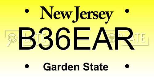 B36EAR New Jersey License Plate