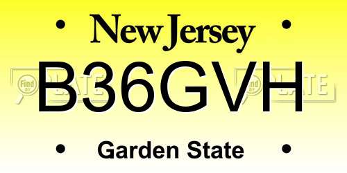 B36GVH New Jersey License Plate