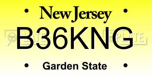 B36KNG New Jersey License Plate