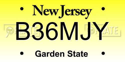 B36MJY New Jersey License Plate