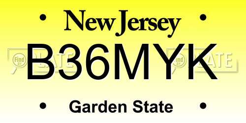 B36MYK New Jersey License Plate