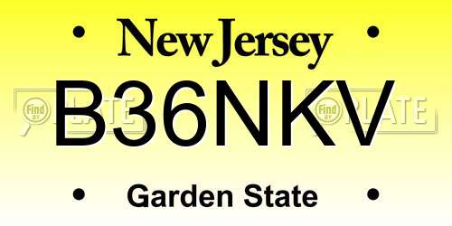 B36NKV New Jersey License Plate