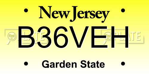 B36VEH New Jersey License Plate
