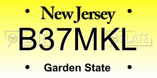 B37MKL New Jersey License Plate