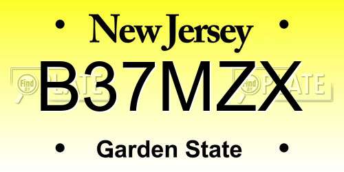 B37MZX New Jersey License Plate