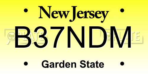B37NDM New Jersey License Plate