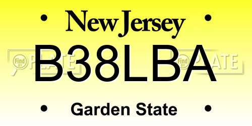 B38LBA New Jersey License Plate