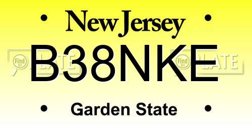 B38NKE New Jersey License Plate