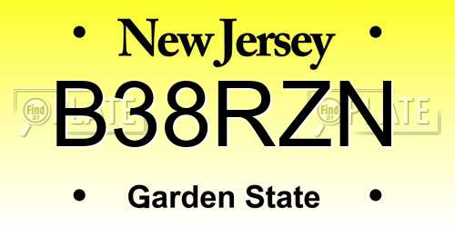 B38RZN New Jersey License Plate