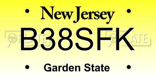 B38SFK New Jersey License Plate