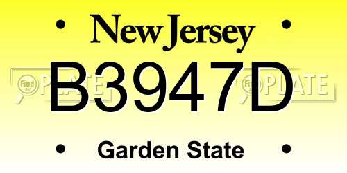 B3947D New Jersey License Plate