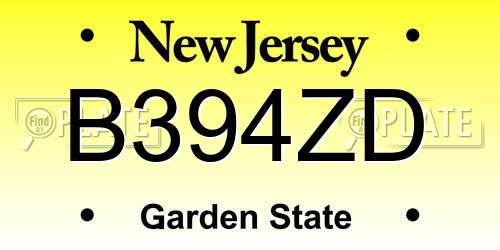 B394ZD New Jersey License Plate