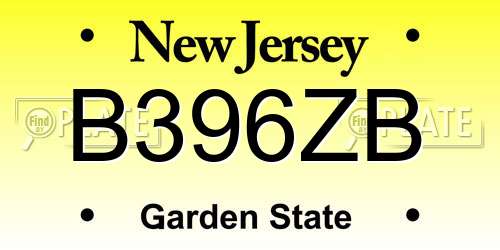 B396ZB New Jersey License Plate