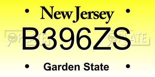 B396ZS New Jersey License Plate