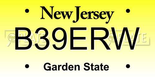 B39ERW New Jersey License Plate