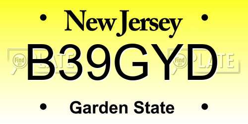 B39GYD New Jersey License Plate