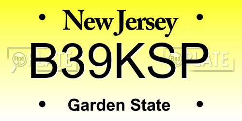 B39KSP New Jersey License Plate