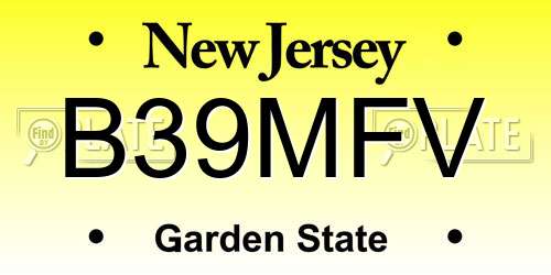 B39MFV New Jersey License Plate