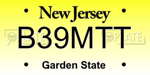 B39MTT New Jersey License Plate