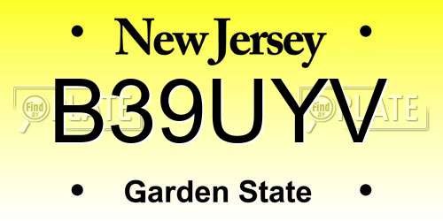 B39UYV New Jersey License Plate
