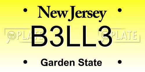 B3LL3 New Jersey License Plate
