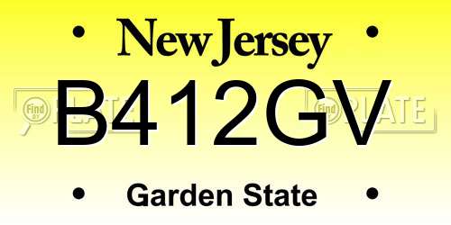 B412GV New Jersey License Plate